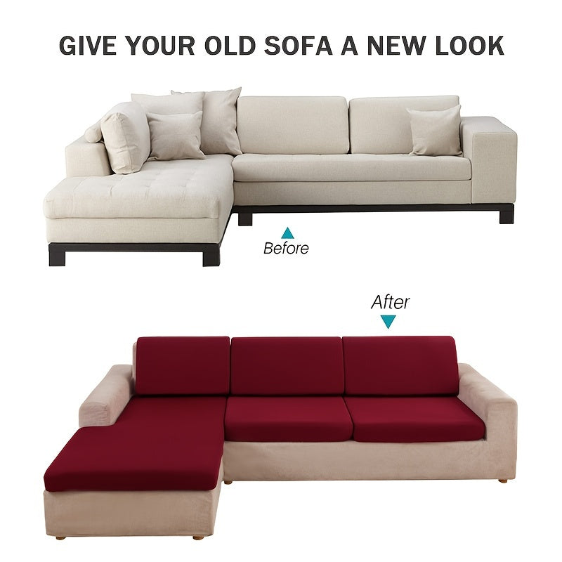 Stretch sofa seat cover to protect living room cushion.