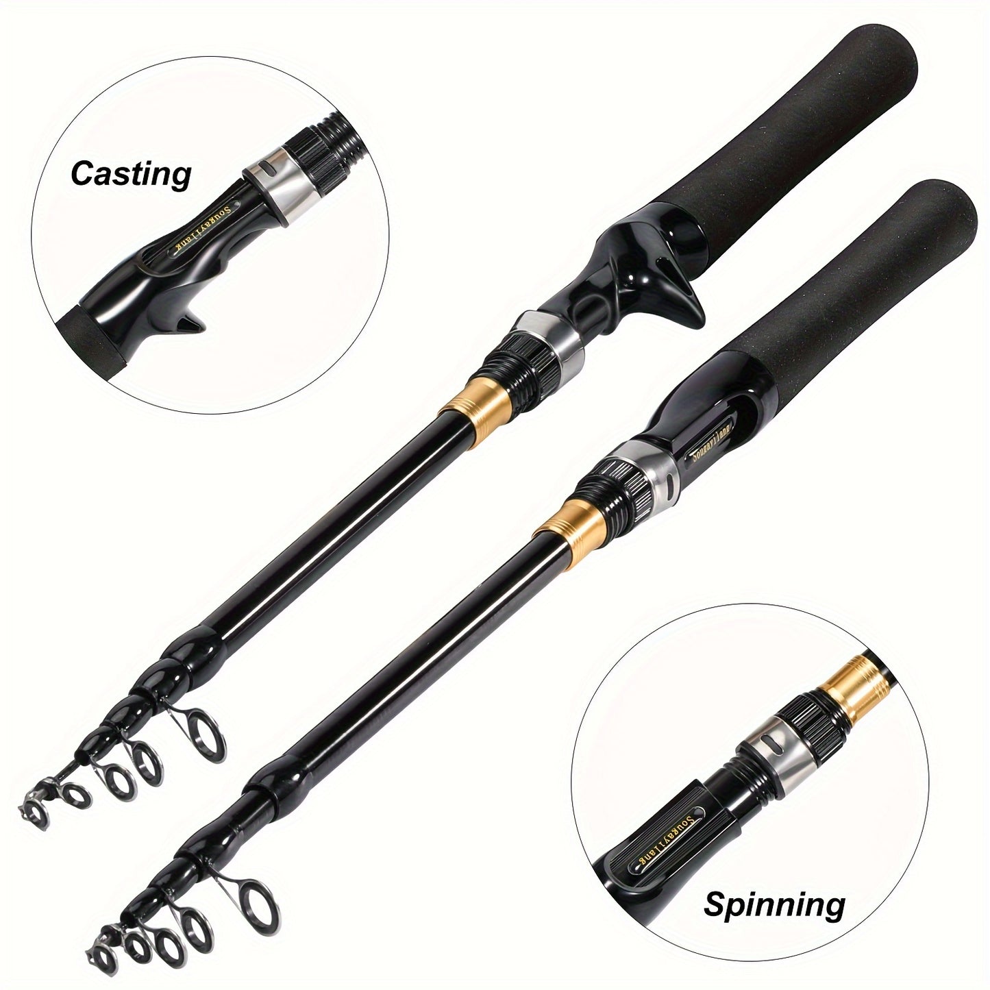 Sougayilang telescopic fishing rod made of carbon fiber with EVA handle, suitable for freshwater and saltwater fishing.