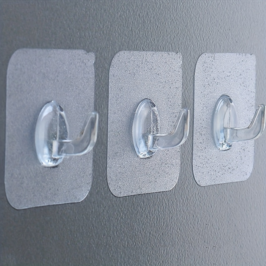 10 Easy-Install Clear Adhesive Wall Hooks - No-Drill, Heavy-Duty Hooks for Kitchen & Bathroom Storage