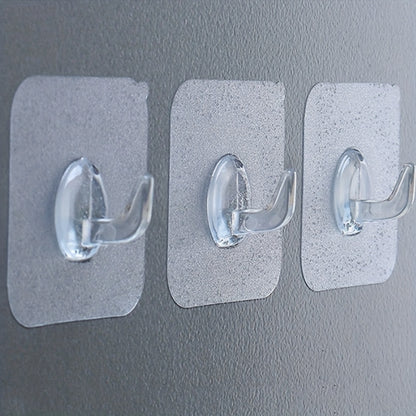 10 Easy-Install Clear Adhesive Wall Hooks - No-Drill, Heavy-Duty Hooks for Kitchen & Bathroom Storage