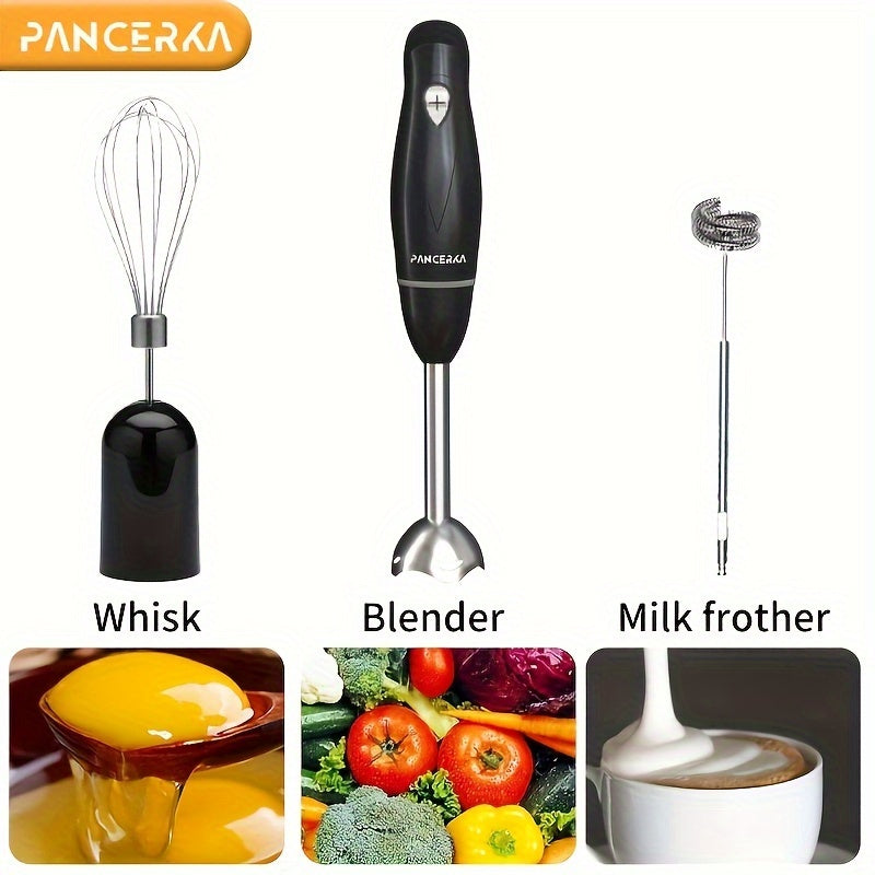 100W Hand Blender Set with Copper Motor, Stainless Steel, Whisk & Milk Frother Attachments for Soup, Smoothies, Purees.