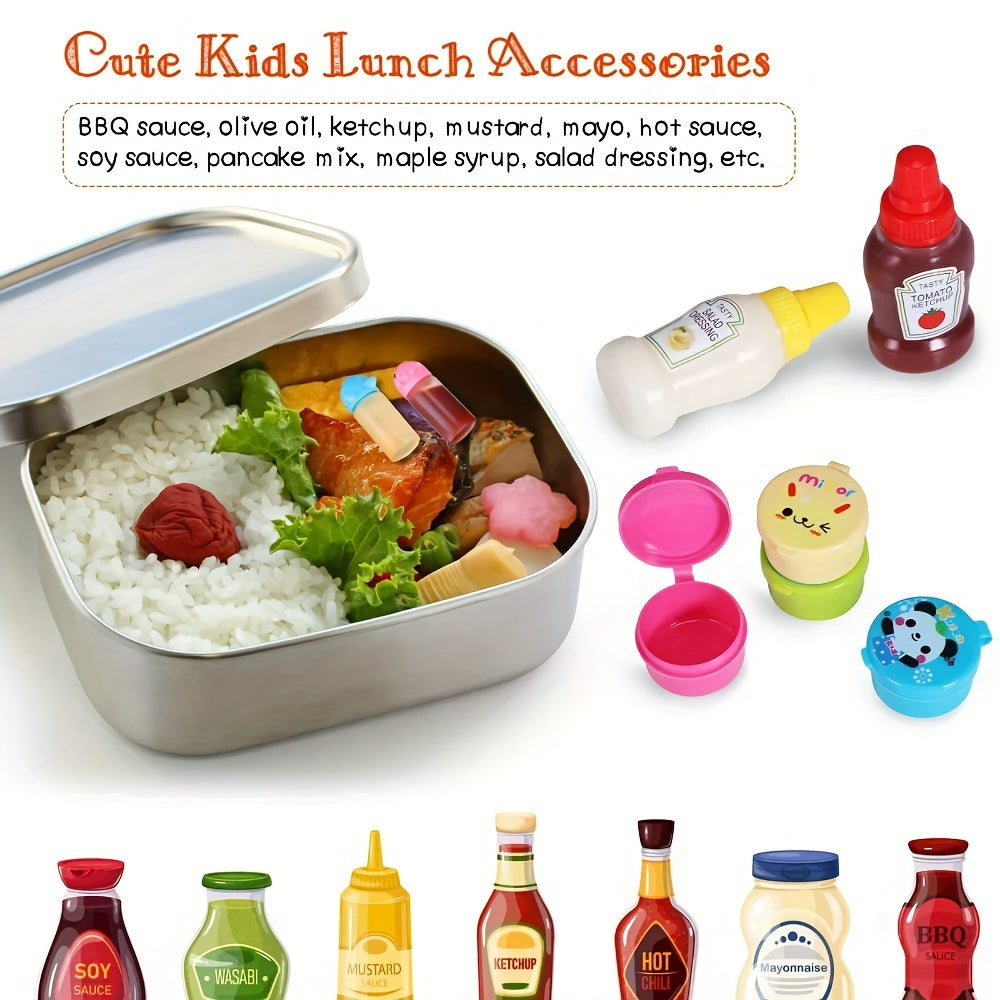 38-piece set of lunch accessories including animal and fruit fork picks, salad dressing squeeze bottles, and bento box decorations made of polypropylene. Perfect for adding fun to mealtime and a must-have for any kitchen.