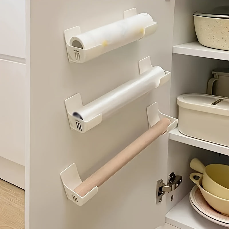 Storage racks available in sets of 2, 4, or 6, featuring a multi-functional adjustable self-adhesive holder. This wall-mounted plastic bag organizer is punching-free, perfect for storing items in the living room, kitchen, and bathroom. Ideal for home