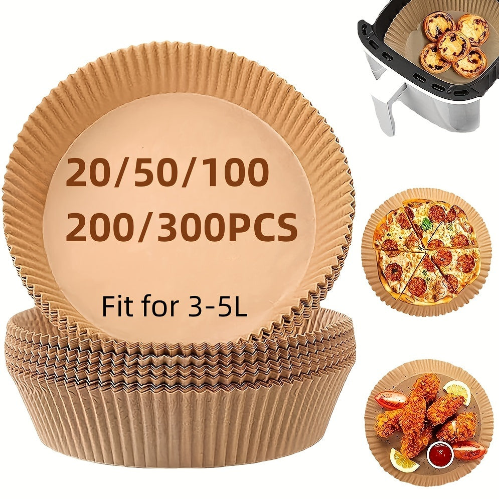 Air Fryer Liners in packs of 20, 50, 100, 200, and 300 pieces. These disposable liners are designed for the bottom of your air fryer and measure 16.0cm X 4.5cm. They can also be used as pots or basket bowls in air fryers ranging from 3L to 5L. Perfect