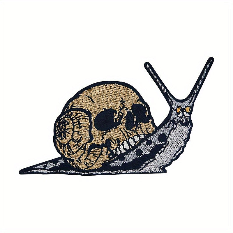 Skull Snail Embroidered Patch - A Trendy Choice for DIY T-Shirts, Crafts, Bags, and Hats - Iron-On/Sew-On Applique Badge