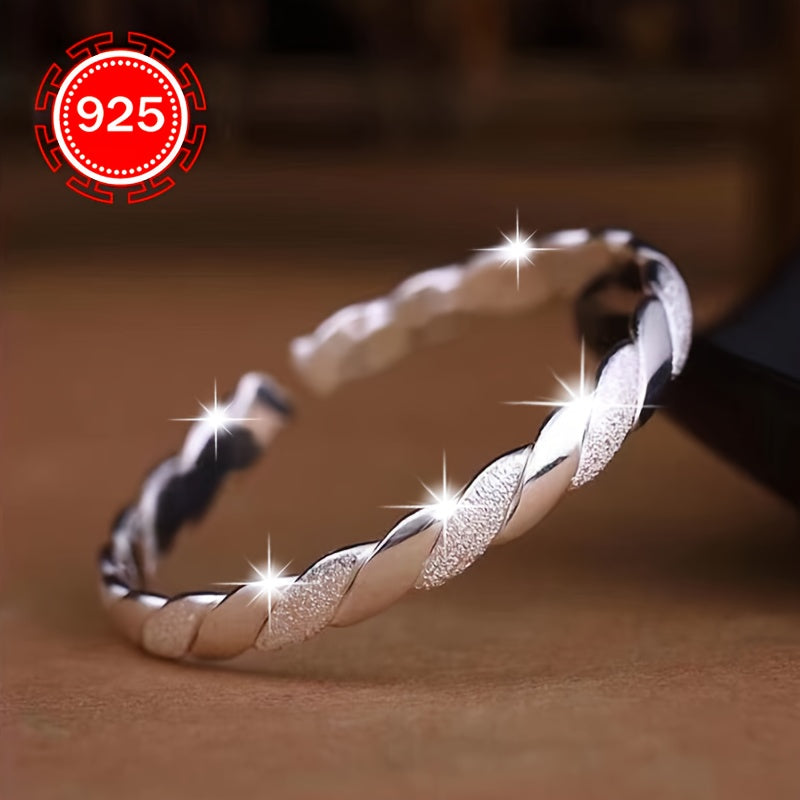 Fashionable and hypoallergenic 925 silver open bangle, featuring a unique interwoven design with a high-end feel. Perfect for couples or best friends, this bracelet makes a great gift for daily wear, weddings, banquets, beach vacations, Thanksgiving, and