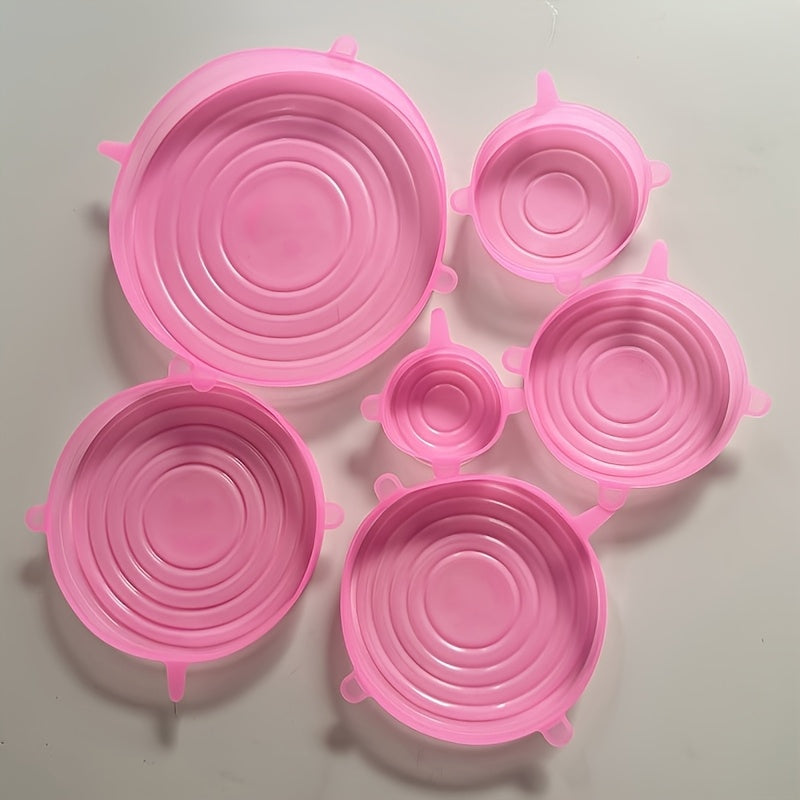 Set of 6 Silicone Stretch Lids - Reusable Covers for Bowls, Plates, and Pots - Safe for Microwave and Freezer - Ideal for Storing Fruits and Vegetables in the Kitchen.