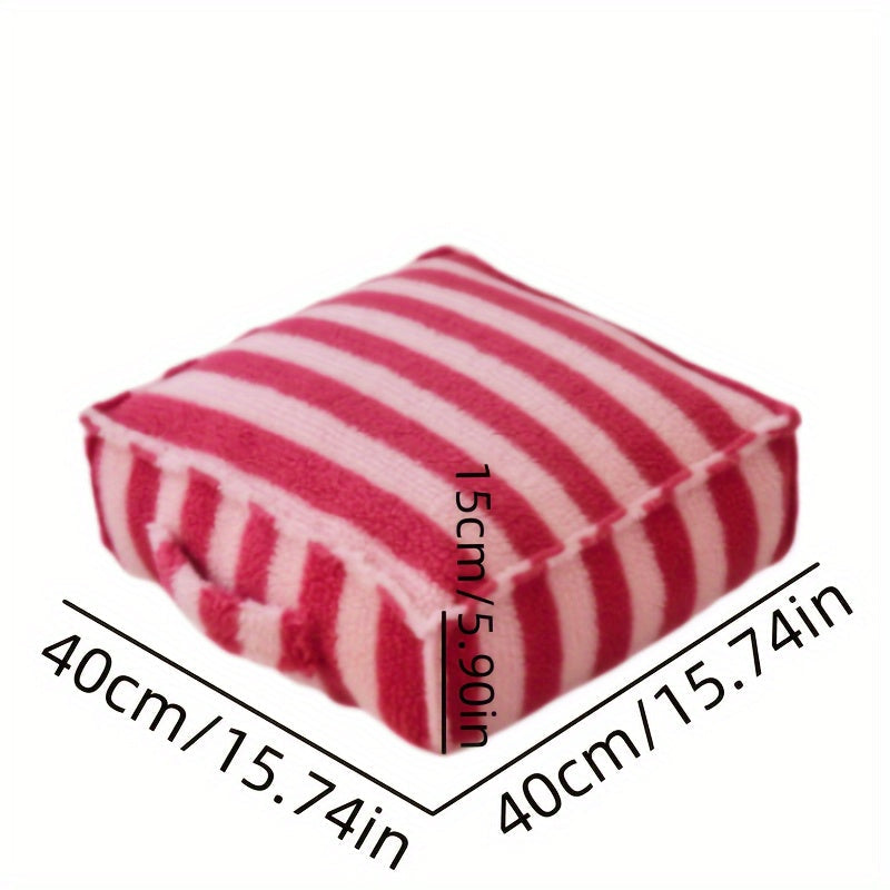 Square Foam Stool Cushion with Knitted Red & Black Striped Design - Non-Wooden, Electricity-Free for Living Room, Floor, Shoe Changing, Tatami - Decorative Seating with Soft Striped Pattern