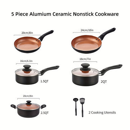 This 10-piece aluminum ceramic cookware set is ideal for gifting, family gatherings, or elderly loved ones. It includes a soup pot, milk pot, and frying pans, making it perfect for any kitchen.