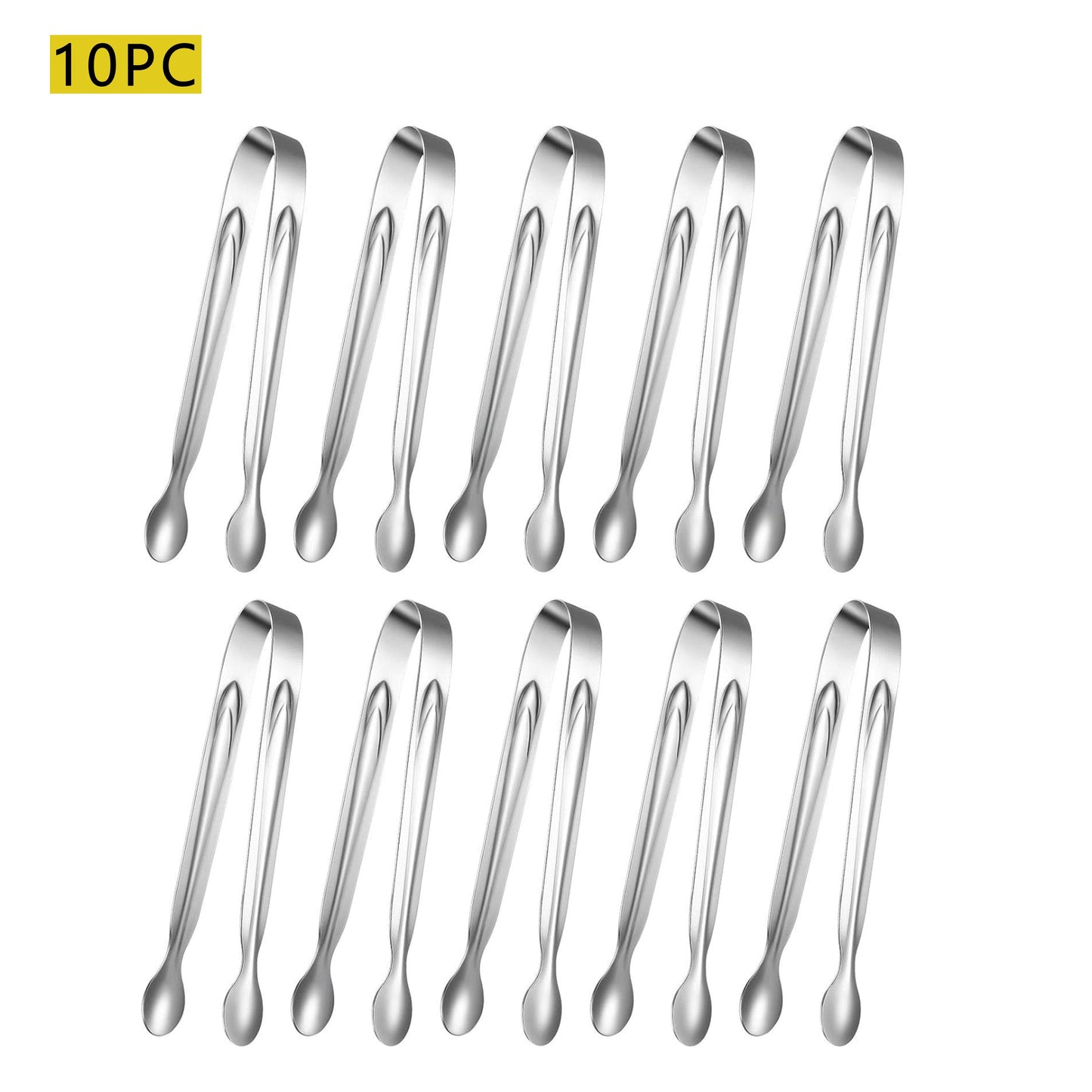 10/12 Stainless Steel Mini Tongs for Serving, Appetizers, Sugar, Ice. Perfect for Buffets, Bars, Cafes, BBQ Tables, or Kitchen. Versatile Catering Tool.