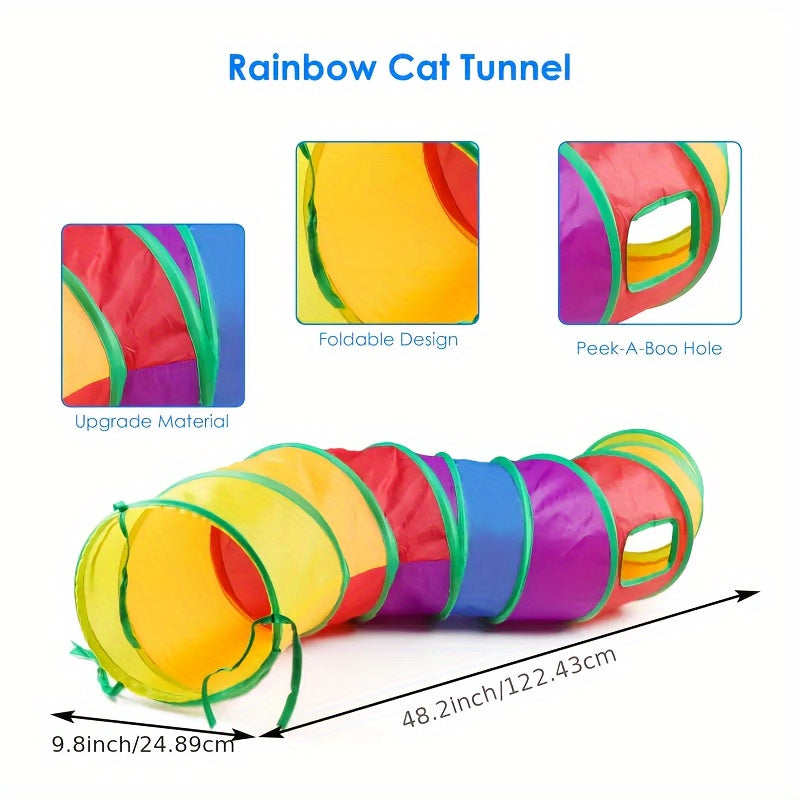 Foldable fabric maze with multiple tunnels for cats - fun exercise and hideaway playhouse for indoor cats