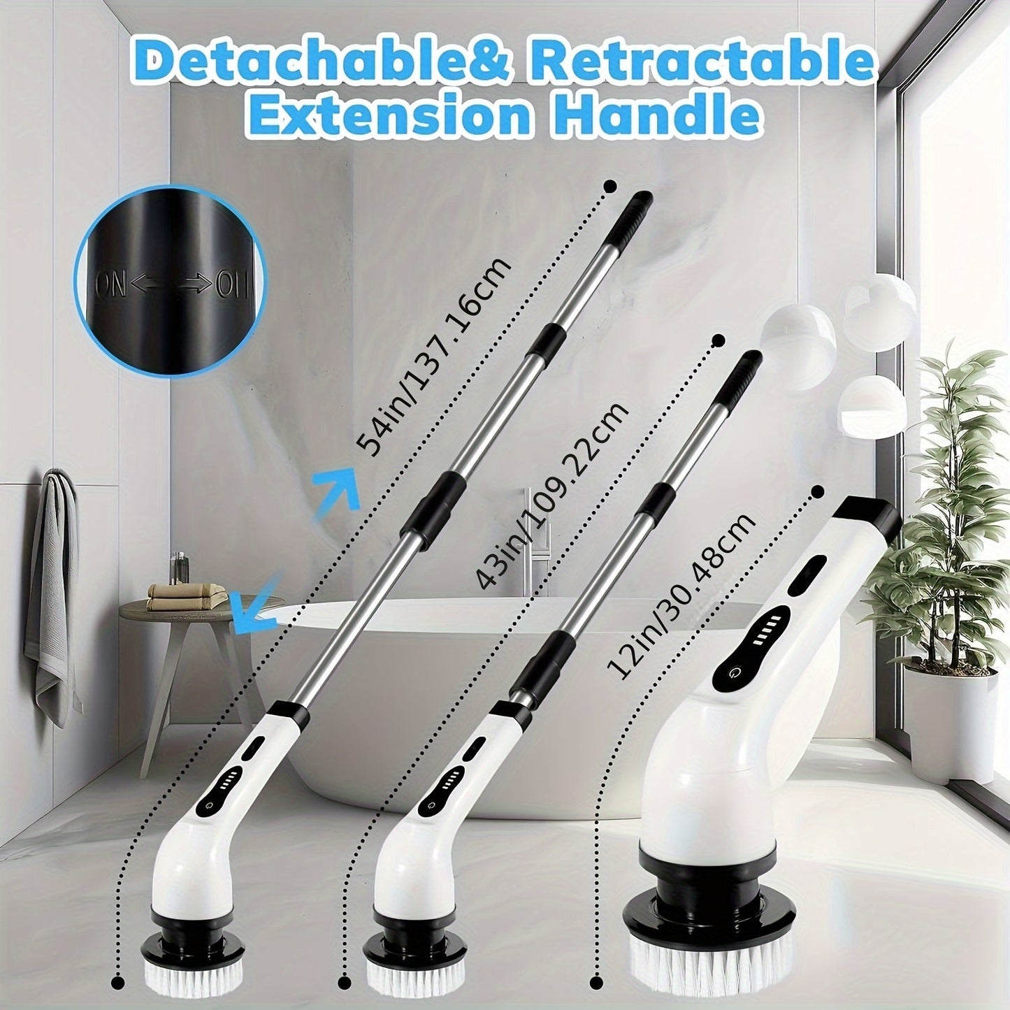 Introducing the IAGREEA Electric Spin Scrubber - a cordless power cleaning brush that comes with 8 replaceable heads and an adjustable extension handle. With medium firmness and USB-C charging capabilities, this scrubber offers 360 rotation for cleaning