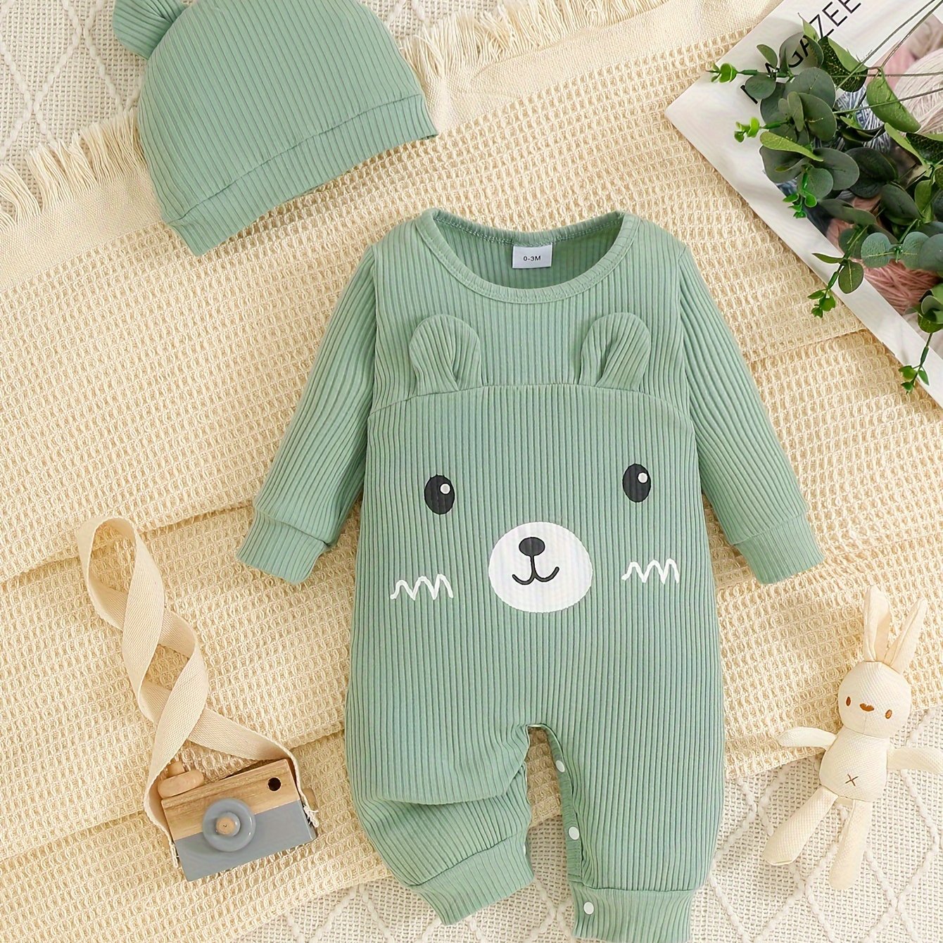 Cute 3D Bear Jumpsuit with Comfortable Hat for Children