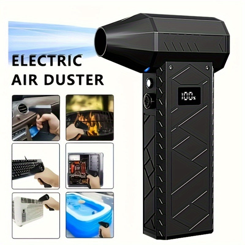 1pc Turbo Electric Air Duster with Safety Hammer, Lighting, and 9 Nozzles. USB Rechargeable and Multi-Function. ABS Material, 10000mAh Lithium Battery. Ideal for Snow Removal, Dust