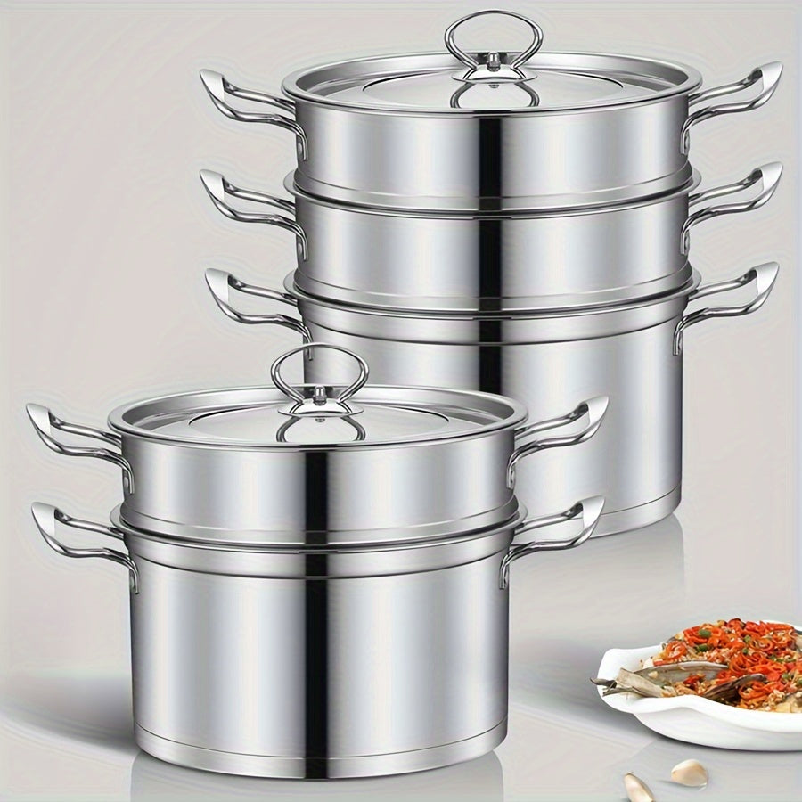 Large Capacity Stainless Steel Steamer Pot with Dual Handles - Versatile Multi-Layer Design for Steaming & Cooking, Dishwasher Safe, Ideal for Home, Parties, Camping, and RVs