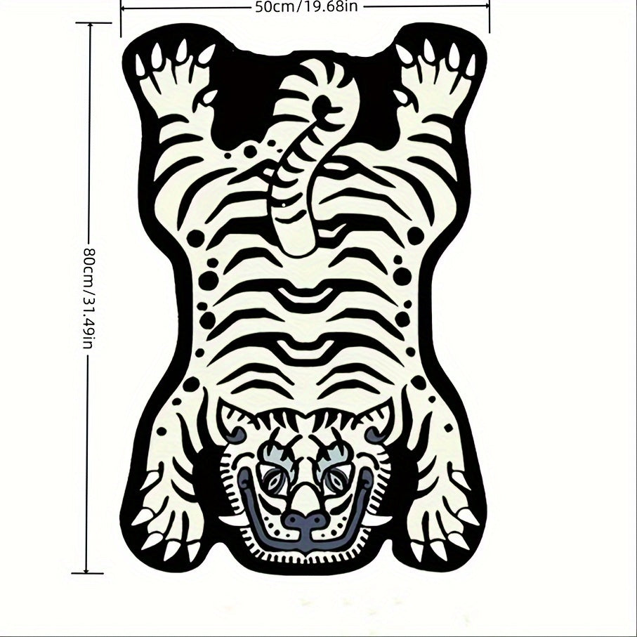 This Short-Haired Exquisite Faux Cashmere White Tiger Rug is a unique and creative home decor piece ideal for the bedroom, living room sofa, bathroom, bedside, and entrance. Made with care at 950G/㎡, it offers a luxurious and comfortable feel that is