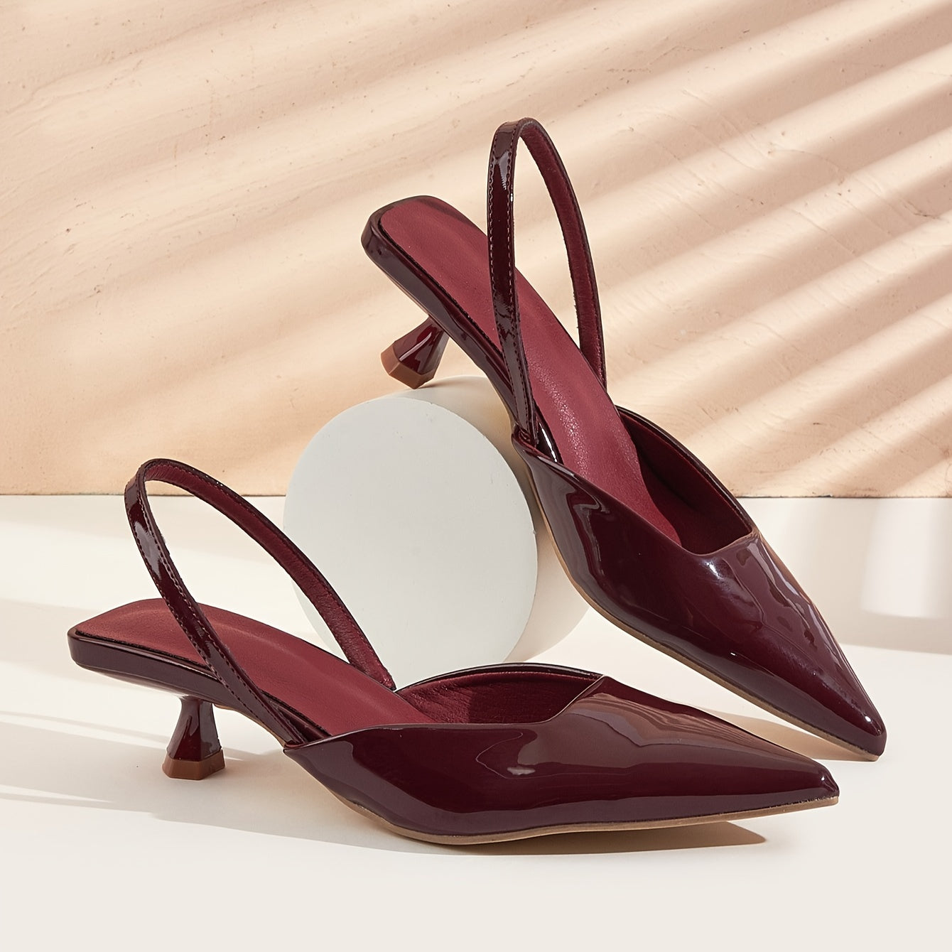 Lightweight women's kitten heel pumps with elegant design, pointed toe, ankle strap, and faux cover in various colors. Versatile for all seasons.