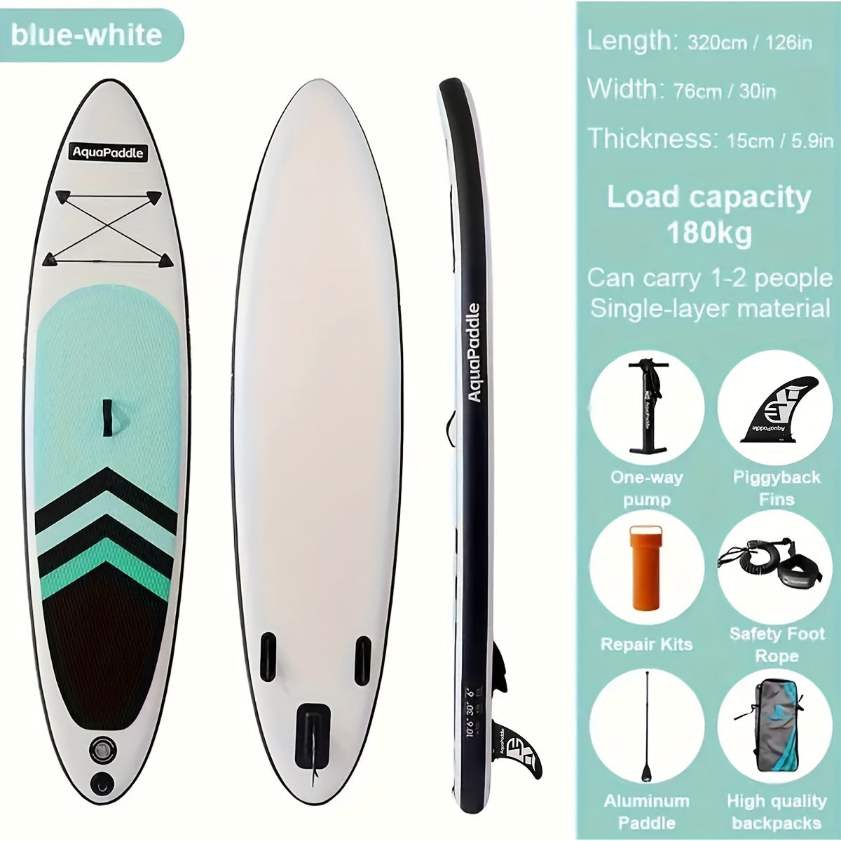 Thickened, double layer inflatable paddleboard made of PVC for beginners in mixed color. Suitable for stand-up paddle surfing, SUP yoga, and leisure sports.