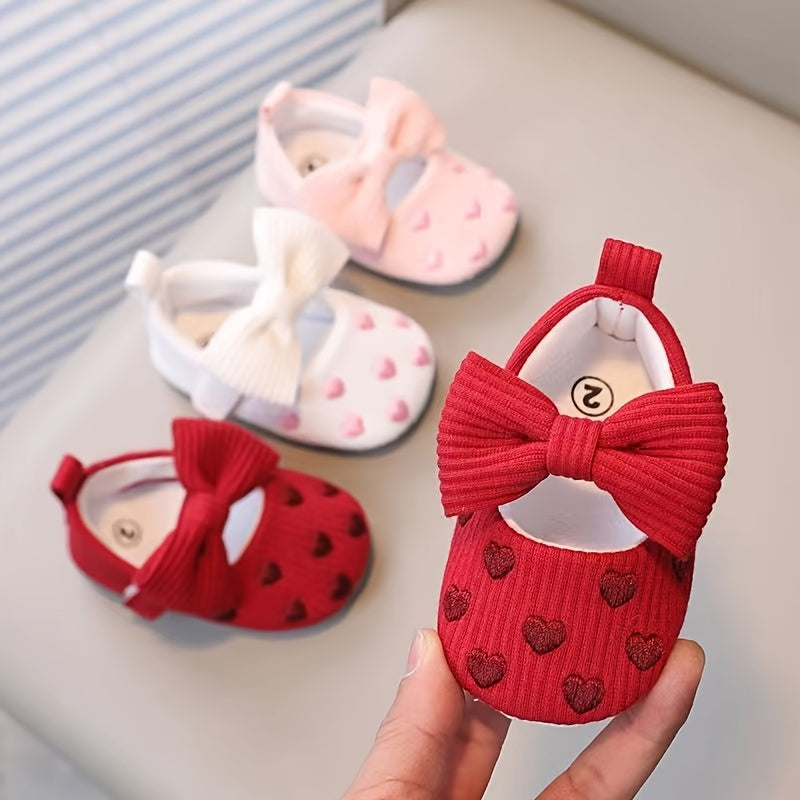 Casual Bow-Knot Mary Jane Infant Shoes in solid fabric, slip-on design with non-slip soft sole. Breathable and lightweight, perfect for indoor or party wear in spring/fall. Stylish and