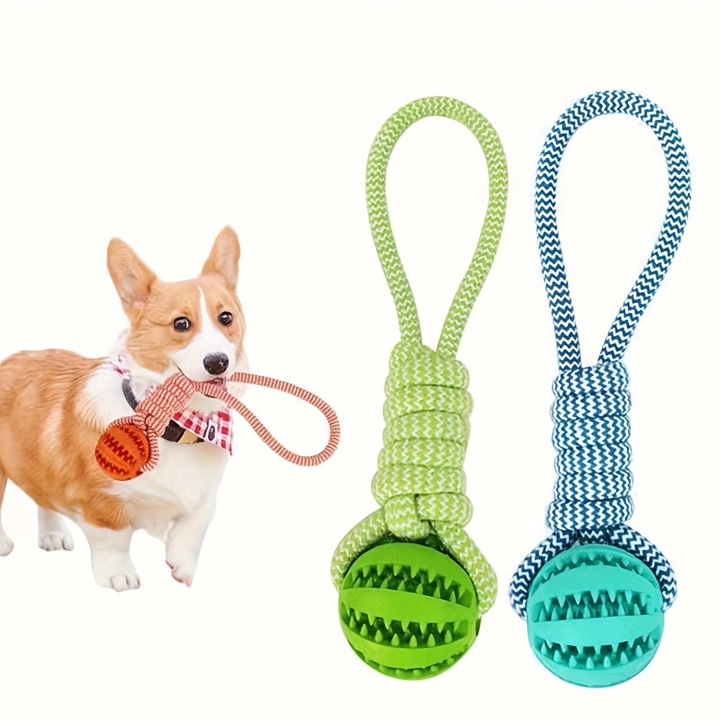 Durable dog toy with braided rope knot and handle for chew training, tug of war, and fetch