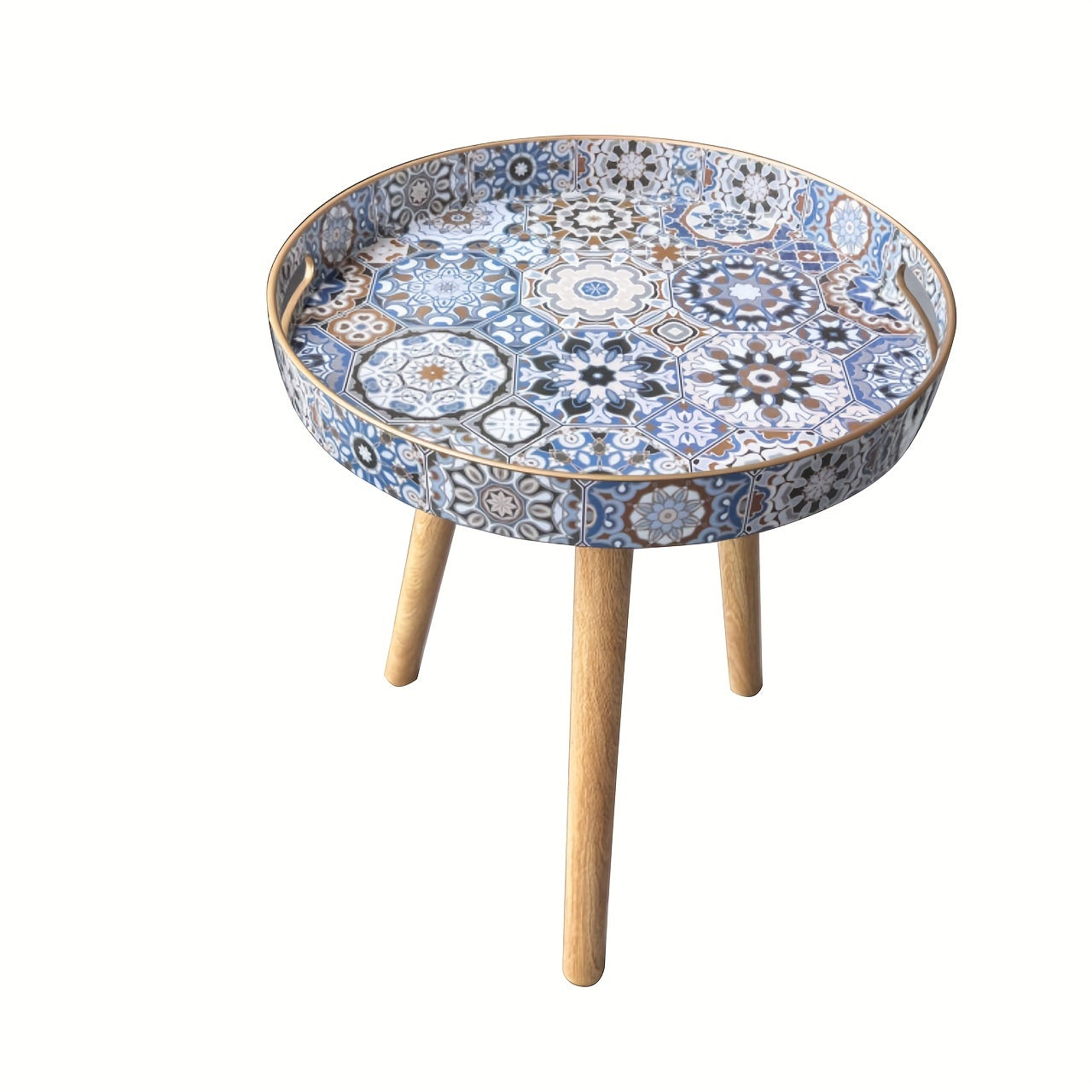 Small sculpture decoration and premium wooden tray with detachable legs for versatile bohemian-style coffee table design, perfect for coffee, tea, and relaxation. Stylish addition to any space.