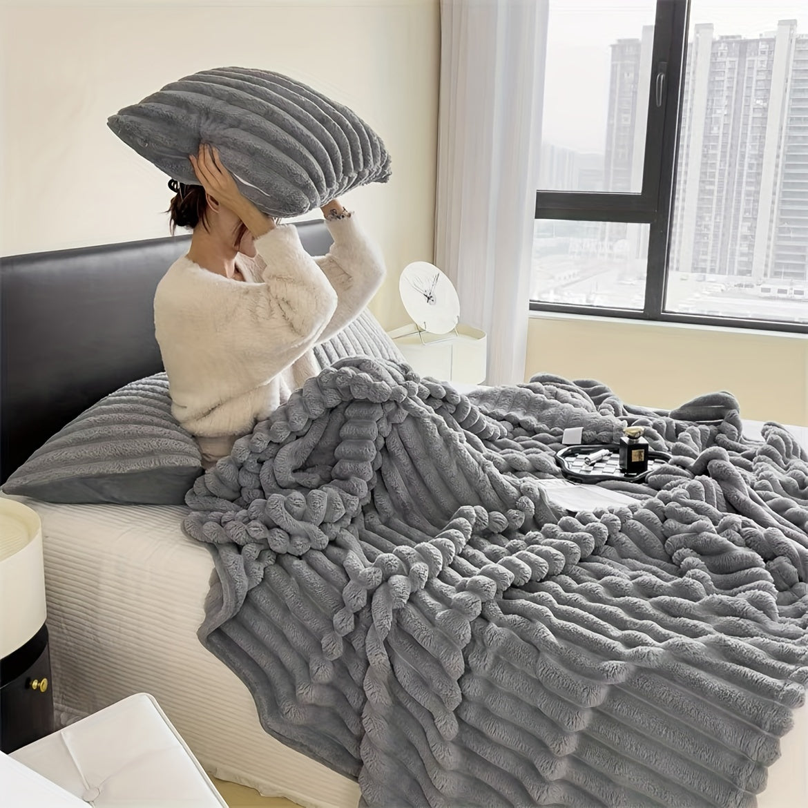 Luxurious French-Inspired Double-Sided Plush Blanket - Perfect for Home or Office Nap, Multi-Functional Sofa Throw and Air-Conditioning Blanket - Made of 100% Polyester, Dry Clean Only - Features a Woven Weave for All-Season Use - Great Christmas Gift