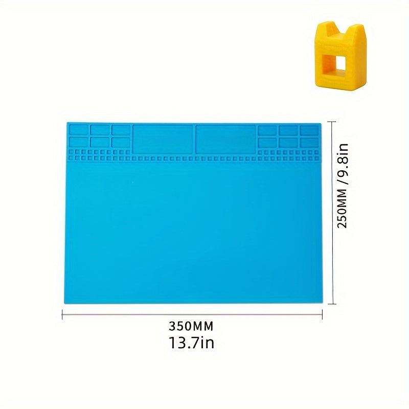 Silicone repair mat with magnetic tools for mobile phone and computer repair. Great for high-temperature heat gun welding. Ideal for digital repair workstations.