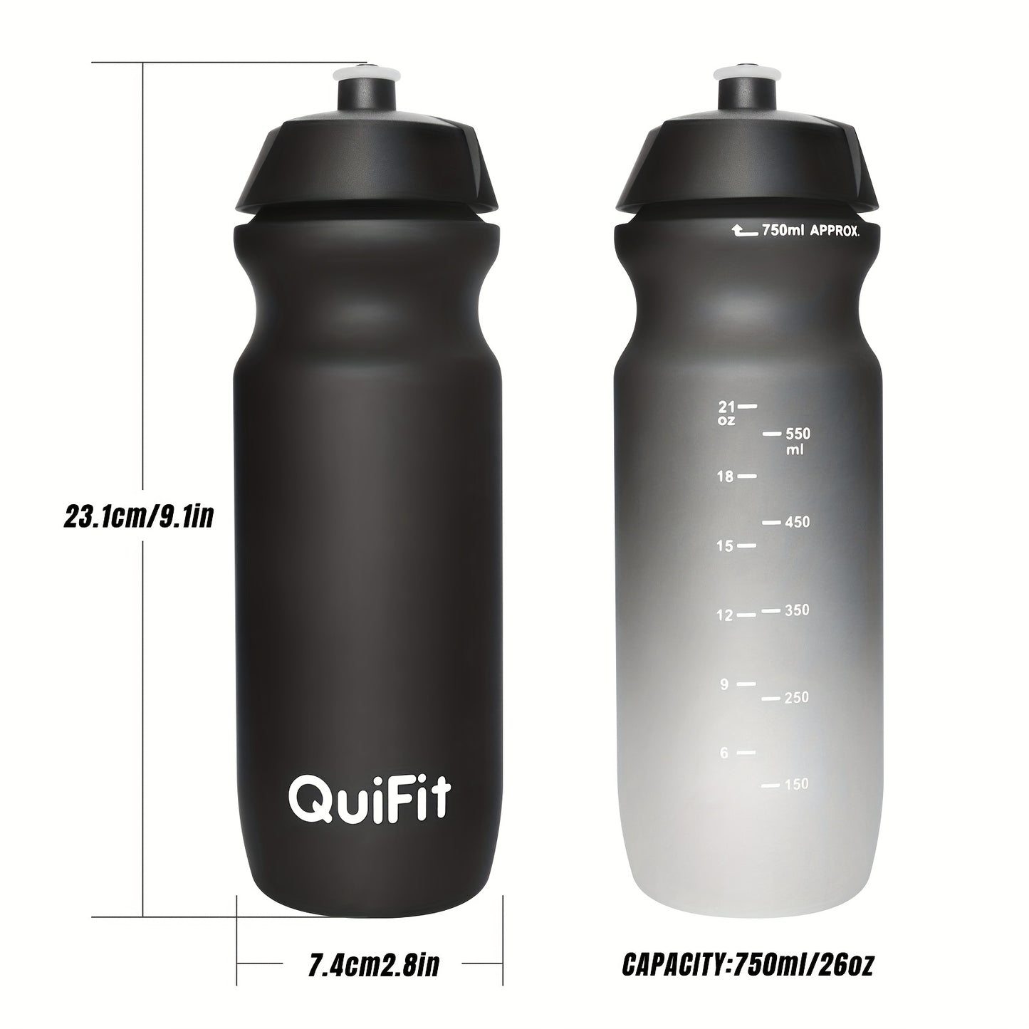 750ml sports water bottle, BPA-free, lightweight, dishwasher safe, perfect for tennis and outdoor use.