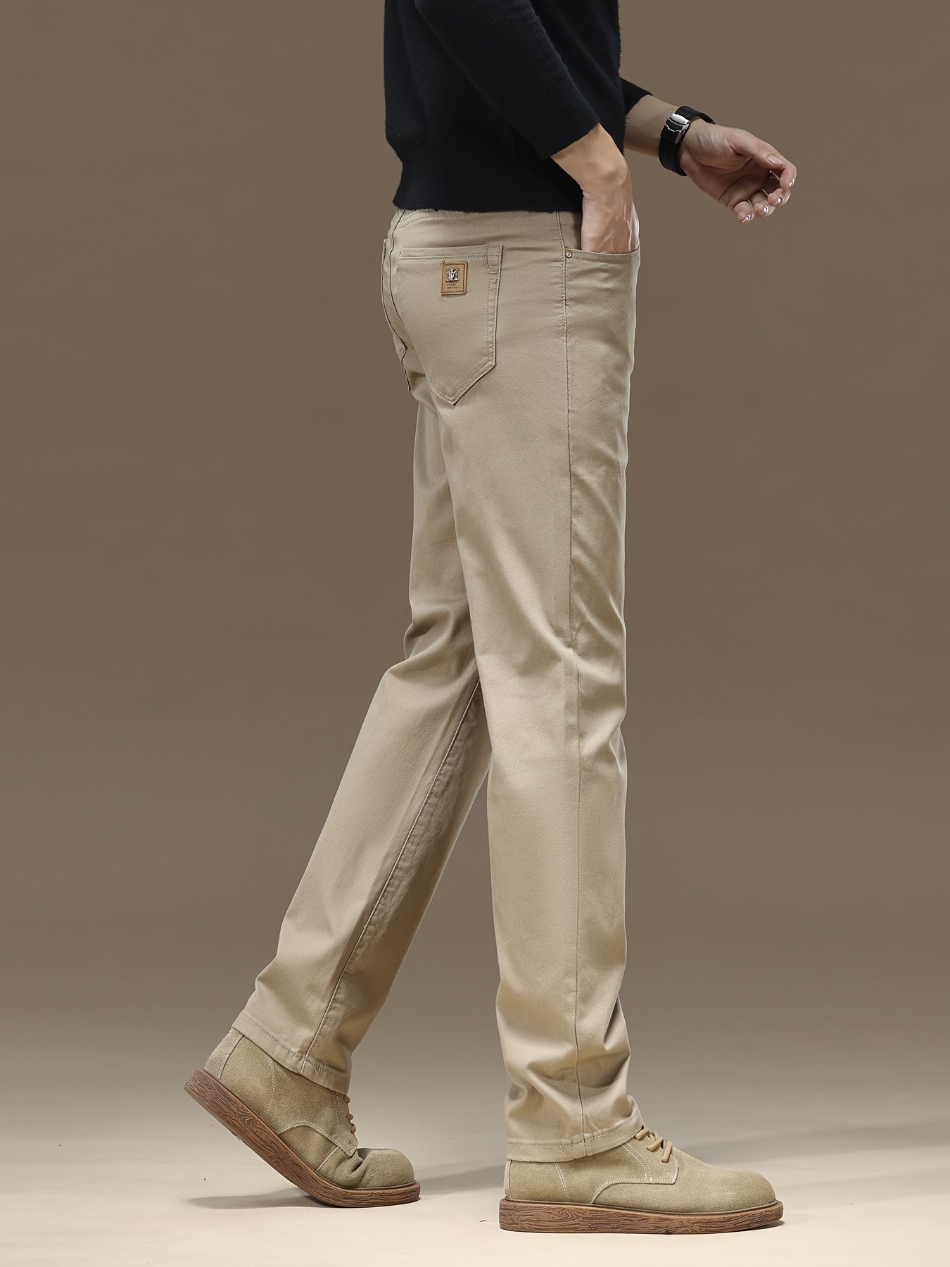 Men's cotton chinos with slight stretch and button fly closure - versatile for casual or business wear all year round