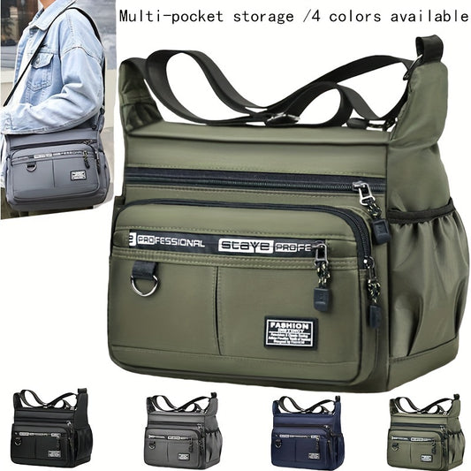 Durable men's shoulder bag with multiple pockets, suitable for business casual wear.