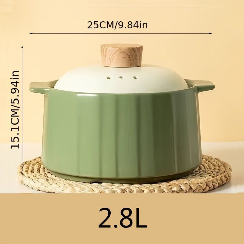 Large 2.8L Matcha Green Ceramic Casserole with Handle - Non-Stick, Easy to Clean Cooking Pot Perfect for Entertaining at Dinner Parties