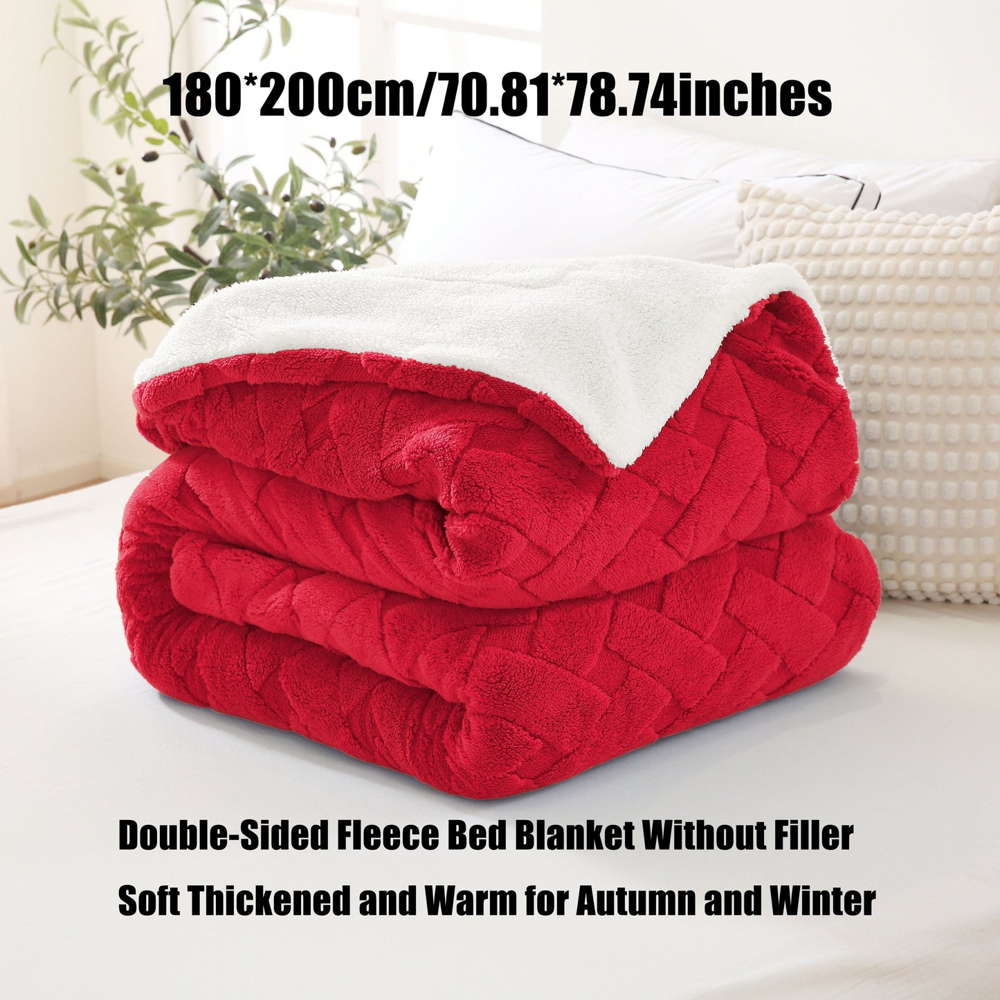 Stay cozy and stylish with our 1pc Solid Color Blanket featuring a 200GSM Soothing Lint and 180GSM Sherpa composite double-layer design. This double-layer blanket includes a rhombus jacquard pattern and is perfect for all seasons. Whether in the bedroom