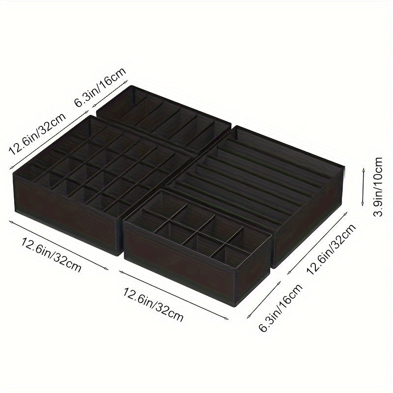 Набор из 4 складных коробок для хранения носок, бюстгальтеров, нижнего белья, галстуков, ремней и шарфов в ящиках шкафа.