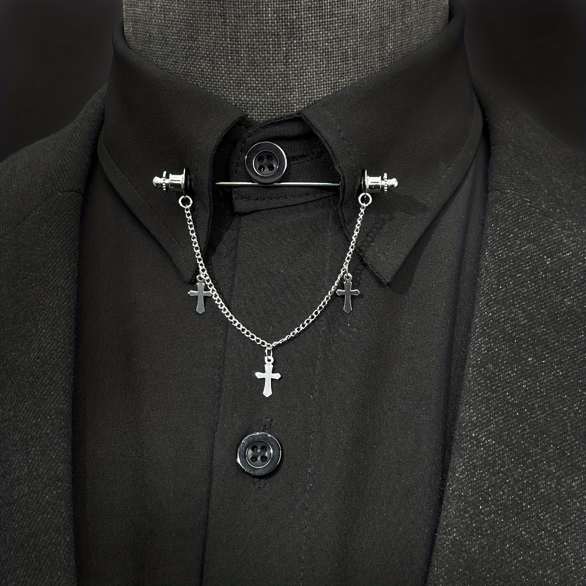 Men's Cross Chain Shirt Collar Pin High-end Chain Brooch Jewelry Accessories with an Original Design