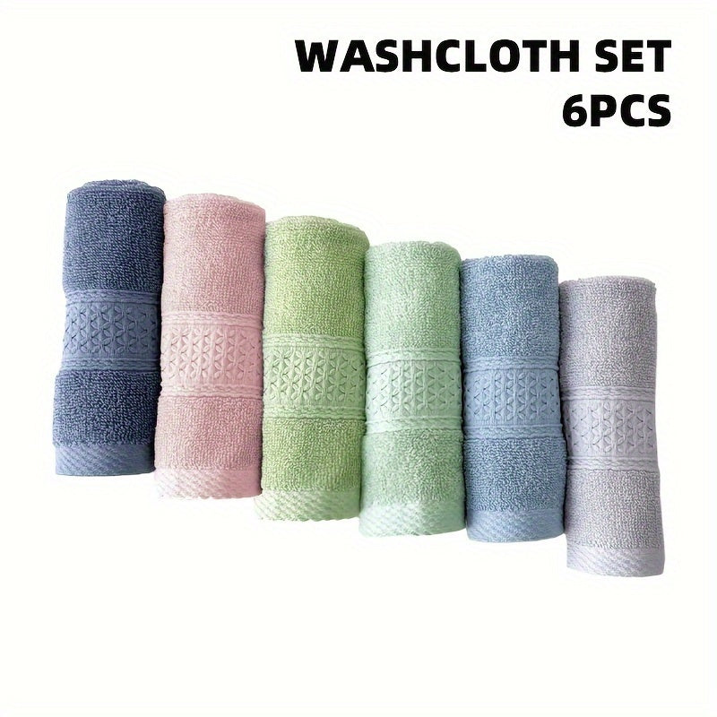 6 cotton wash cloths in 6 colors, 33.02*33.02cm, highly absorbent and suitable for bathroom use.