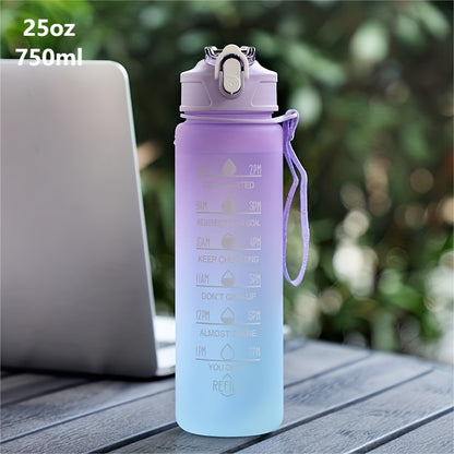 Rainbow 32 Oz/1 Liter Water Bottle with Time Marker, Portable Rope, and Straight Drinking Design. A Motivational Gift.