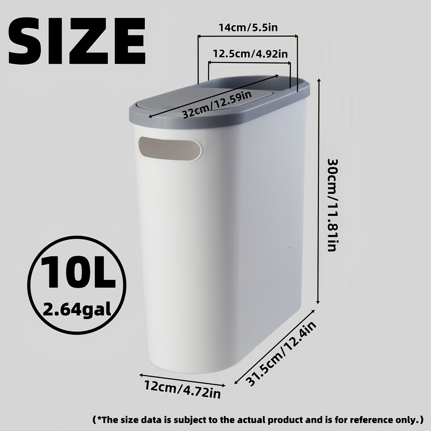 10L/2.64gal Slim Bathroom Trash Can with Lid, Odor-Sealing, Press-Top Opening, Bag Holder, Polished Finish. Creative home accessory for Bathroom, Bedroom, Living Room.