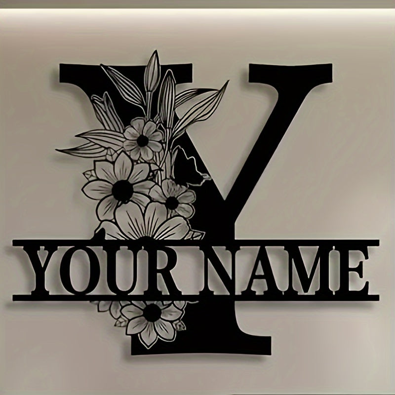 Unique Housewarming Gift - Personalized Home & Front Door Decor - Custom Metal Family Name Sign with Floral Design