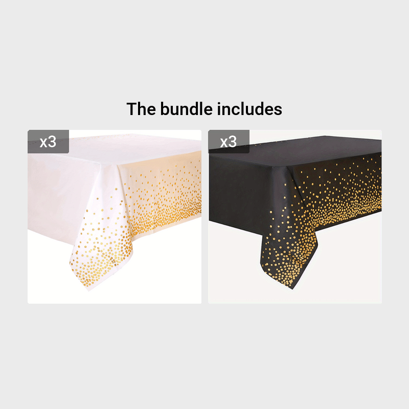 Disposable golden dot waterproof tablecloth, 137x274cm, for parties and events.