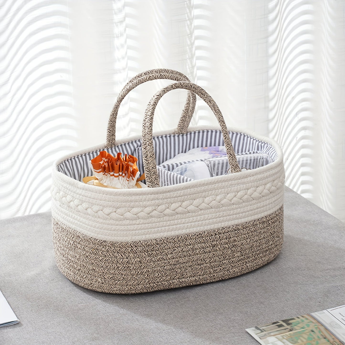 Baby Diaper Caddy: Convenient Nursery Storage Bin and Car Organizer for Diapers, Wipes, and More! Features Cotton Rope Basket Design for Changing Table Organization