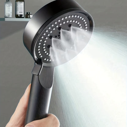 1-piece black shower head with five-speed settings and stop button, pressurized spray for home bathroom water heater, fluffy lotus design, bath set with rain shower.