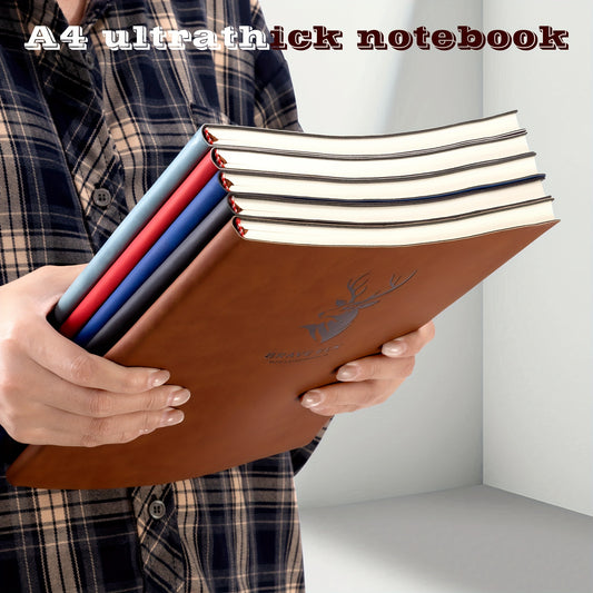 Premium A4 Ultra-Thick Notebook with Soft Faux Leather Cover, 200 pages of Thickened Paper, and Comfortable Grip. Smooth Writing Experience, Available in Multiple Colors for School use.