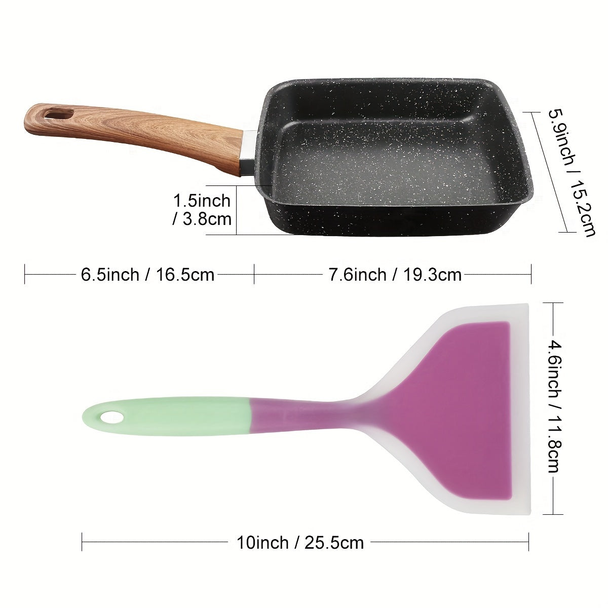 Japanese Non-Stick Cast Iron Frying Pan with Imitation Wood Handle - Perfect for Home Kitchen Dining. Includes Silicone Spatula and Random Color option. Ideal for Breakfast and other Kitchen Items.