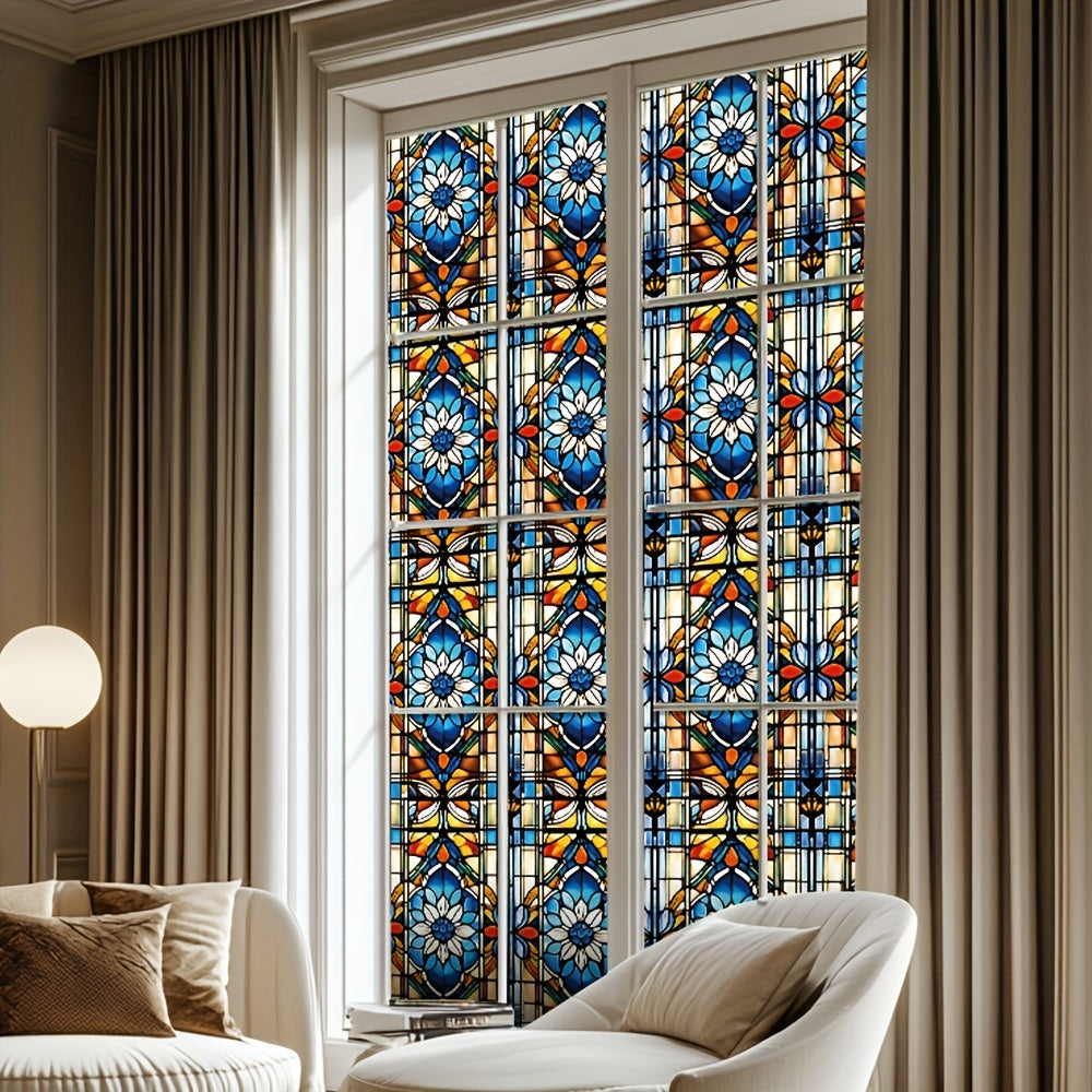 European Art Rose Flower Privacy Window Film offers UV and sun protection, heat insulation, and non-adhesive electrostatic cling for home decor in bathrooms and kitchens. Made of 9mil thick PVC.