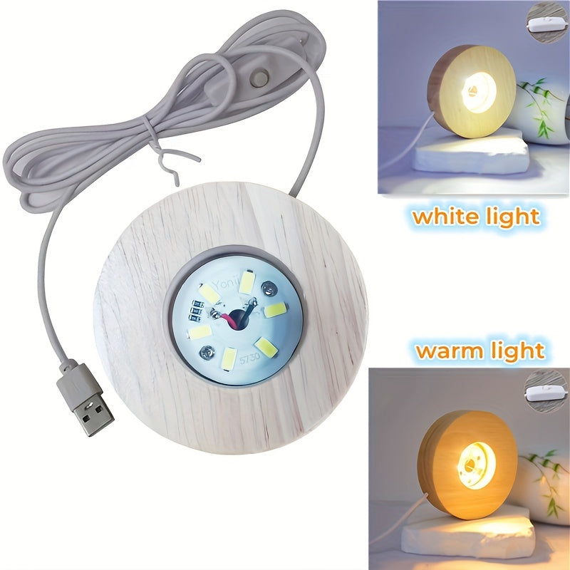 Solid wood lamp with LED lights, perfect for creating a romantic night ambiance. This DIY lamp features a crystal glass base and a switch made of logs. It can be powered by USB and also doubles as a display stand for light rotation. Ideal as a gift for