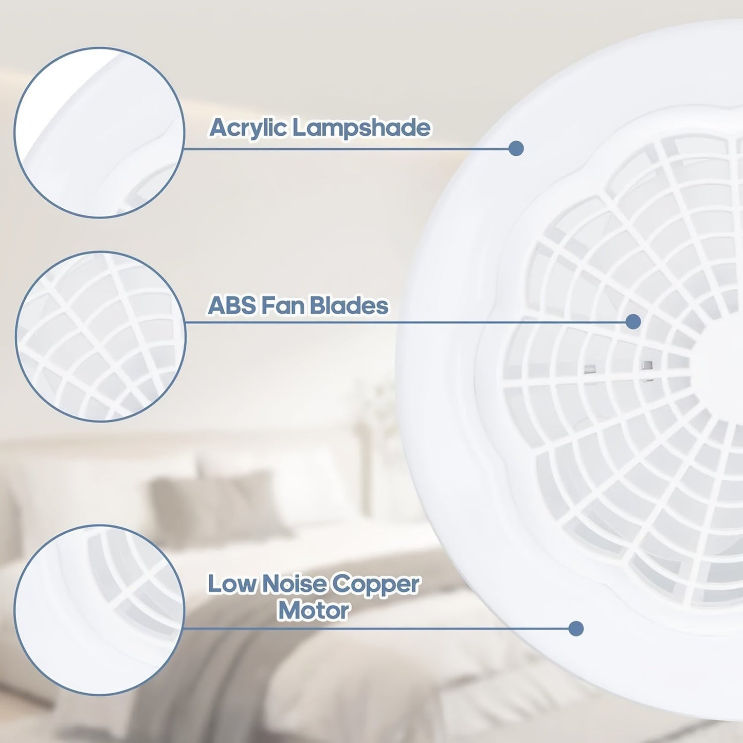 A remote-controlled E27 fan light that's simple to use, with strong airflow and minimal noise. Can function as just a fan when the light is off. Features adjustable smart LED technology, making it the ideal sleep companion for bedrooms, living rooms