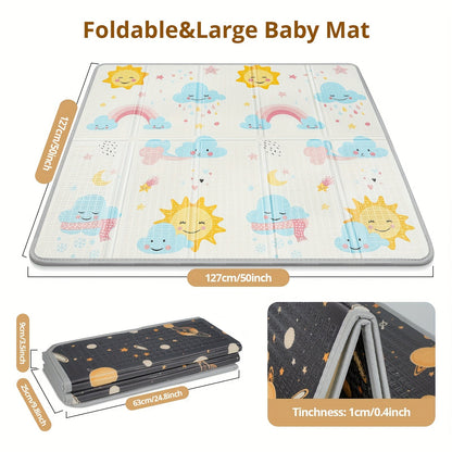 Youngsters' Sun & Planet Reversible Play Mat - Waterproof & Thick Foam Safety Floor Mat, 127.0x127.0cm with Fence Option. Portable, Reversible & Ideal Gift for Christmas or Thanksgiving.