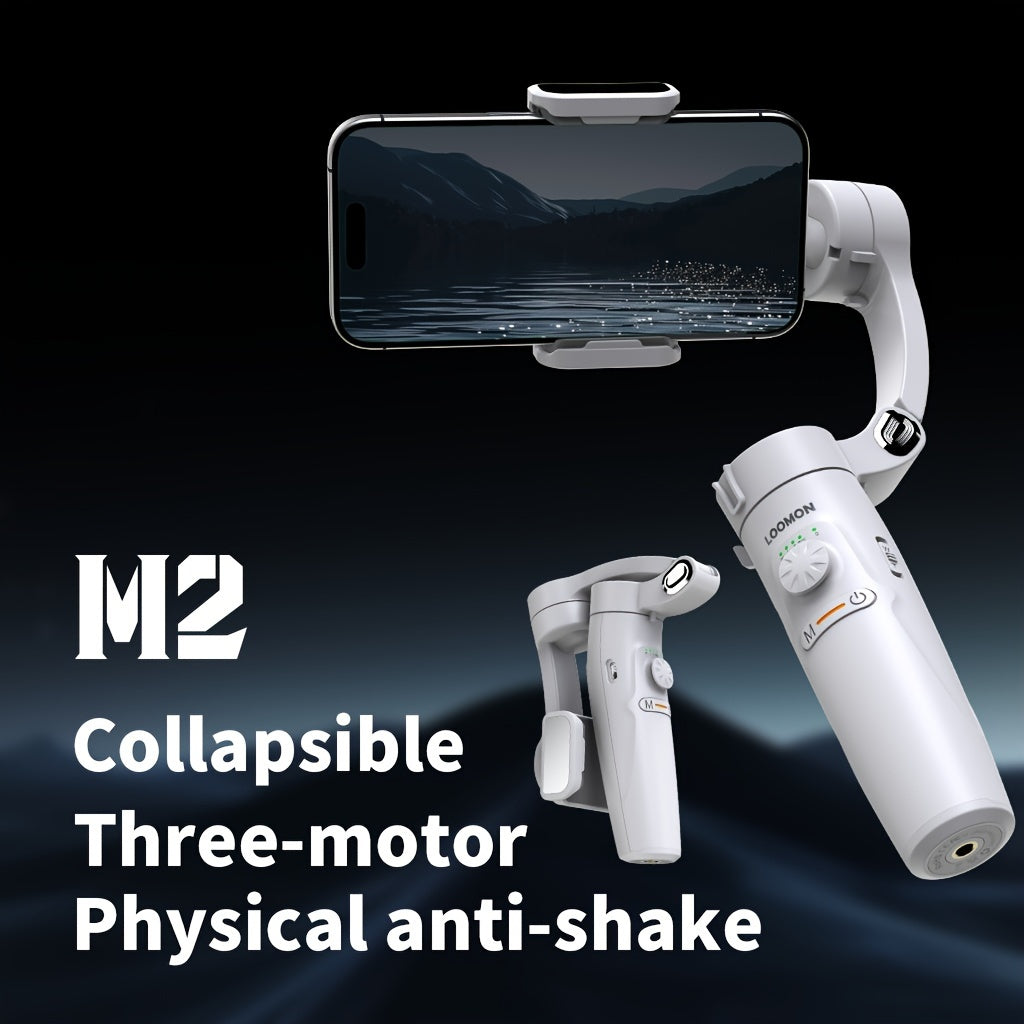 Special handheld stabilizer for mobile phone camera with three-axis tracking and live video capabilities.