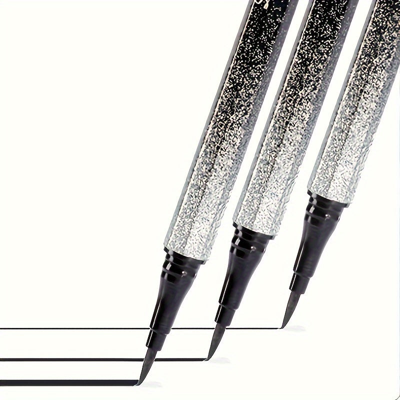 Pack of 3 Black Eyeliner Pens with Ultra-Thin Starry Sky Glitter. Long-lasting and quick-drying for precision eye makeup.