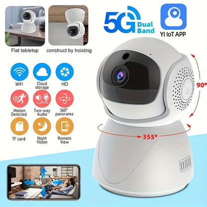 WJG 1080P HD Smart Indoor Security Camera with Dual-Band 5G WiFi, Auto-Tracking, Sound Detection, TF Storage, 355° View, Night Vision. Ideal for Home Safety & Holiday Gifts.